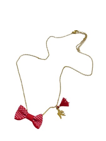 nevklace steel gold with swallow heart and bow1
